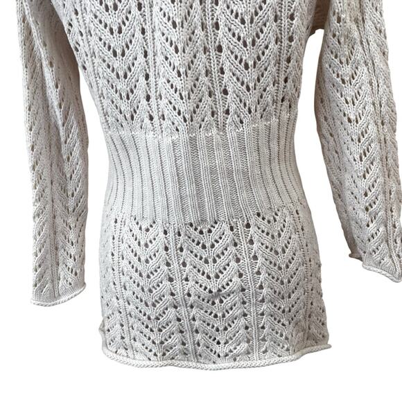 Women’s M Linen/Cotton White Lace Knit Cardigan Cottagecore Crochet Eddie Bauer - Picture 7 of 9